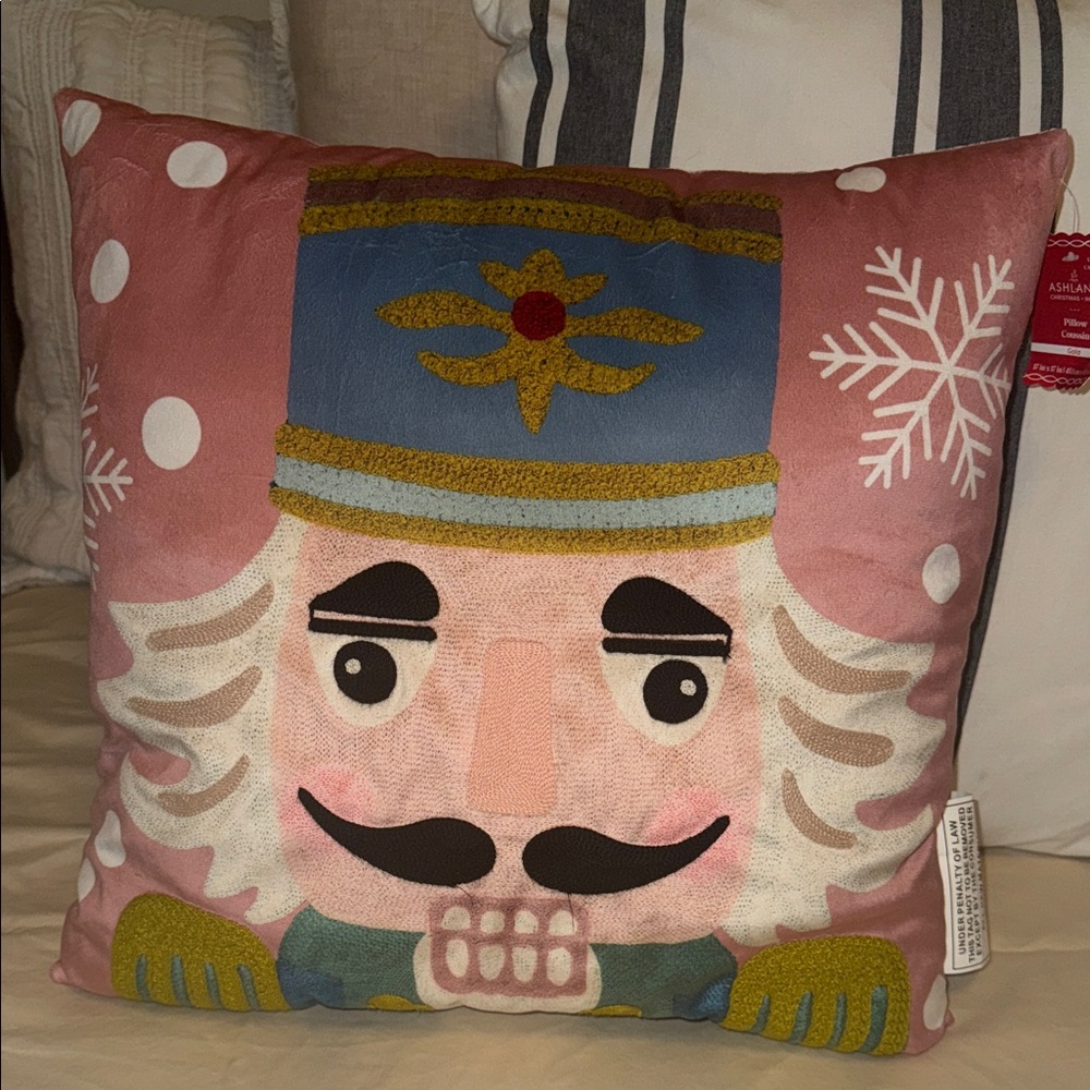 Ashland Nutcracker Holiday Pillow - Pink and Blue